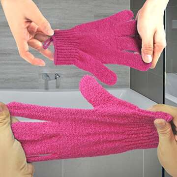 Exfoliating Bath Gloves Body Scrub Loofah Sponge,Luxury Spa Hand Gloves Dead Skin Cell Remover Health Care Gloves,Shower Massage Scrubber Improves Blood Circulation, 2 Pairs (Blue & Bright Violet)