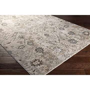 Hauteloom Claydon Boho Vintage Traditional Oushak Area Rug - Farmhouse Oriental Floral Damask Carpet for Living Room, Bedroom, Dining Room - Taupe, Beige, Olive; Blue 7'10" x 10'3"