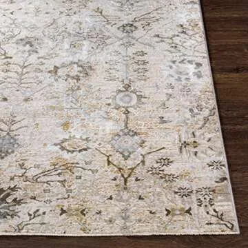 Hauteloom Claydon Boho Vintage Traditional Oushak Area Rug - Farmhouse Oriental Floral Damask Carpet for Living Room, Bedroom, Dining Room - Taupe, Beige, Olive; Blue 7'10" x 10'3"