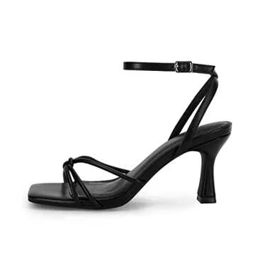 LAICIGO Women's Stiletto Kitten Heeled Sandals Square Open Toe Ankle Buckle Strap Slingback Summer S...