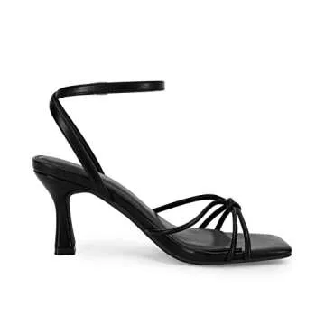 LAICIGO Women's Stiletto Kitten Heeled Sandals Square Open Toe Ankle Buckle Strap Slingback Summer Sandals