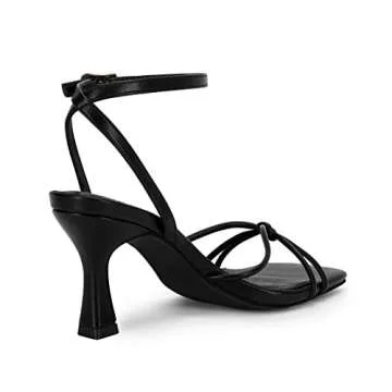 LAICIGO Women's Stiletto Kitten Heeled Sandals Square Open Toe Ankle Buckle Strap Slingback Summer Sandals