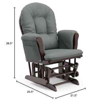 Storkcraft Premium Hoop Glider and Ottoman (Espresso Base, Gray Cushion) – Padded Cushions with Storage Pocket, Smooth Rocking Motion, Easy to Assemble, Solid Hardwood Base