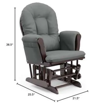 Storkcraft Premium Hoop Glider and Ottoman (Espresso Base, Gray Cushion) – Padded Cushions with Storage Pocket, Smooth Rocking Motion, Easy to Assemble, Solid Hardwood Base