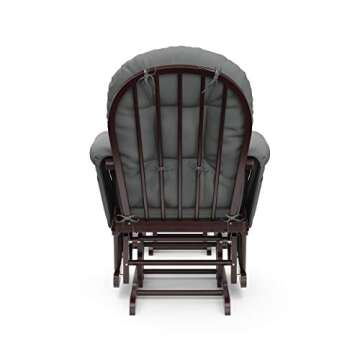 Storkcraft Premium Hoop Glider and Ottoman (Espresso Base, Gray Cushion) – Padded Cushions with Storage Pocket, Smooth Rocking Motion, Easy to Assemble, Solid Hardwood Base