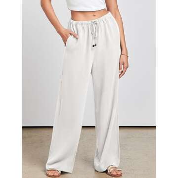 ANRABESS Womens Linen Palazzo Pants Summer Flowy Wide Leg Drawstring Casual Trousers with Pockets Be...