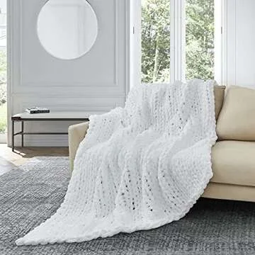 SUNYRISY Chunky Knit Blanket Throw, Luxury Soft Cozy Chenille Throw Blanket, Large Throw Bed Blanket for Couch, Sofa, Home Decor, Gift - Machine Washable (White 40x50 in)