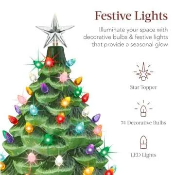 24in Ceramic Christmas Tree - Hand-Painted & Pre-Lit Decoration