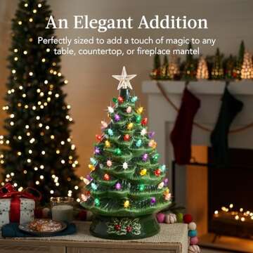 24in Ceramic Christmas Tree - Hand-Painted & Pre-Lit Decoration
