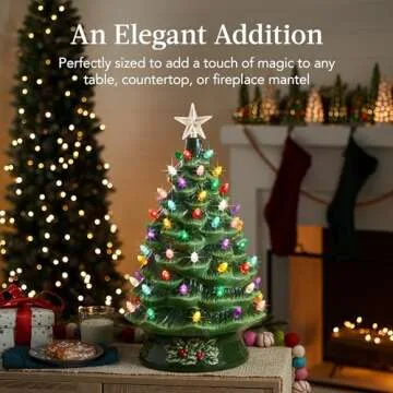 24in Ceramic Christmas Tree - Hand-Painted & Pre-Lit Decoration
