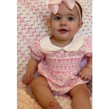 Filgriox Newborn Baby Girl Romper Bow Embroidery Peter Pan Collar Short Sleeve Bubble Bodysuit Summe...