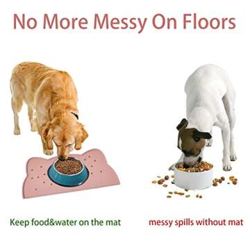 Cat Food Mat, Silicone Pet Feeding Mat for Floor Non-Slip Waterproof Dog Water Bowl Tray Cushion (20" x 12", Tea Rose)