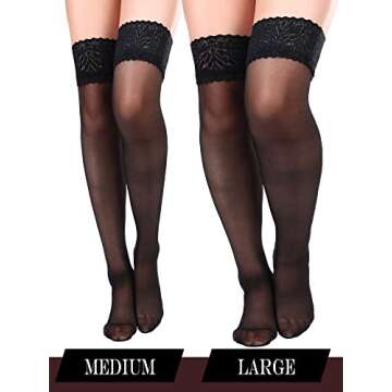 Boao 4 Pairs Women Thigh High Stocking Silicone Lace Top Stockings Silky Stocking Tights for Women V...