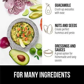 GORILLA GRIP Heavy Duty 100% Granite Mortar and Pestle Set, 4 Cup, Slip Resistant Foam Base, Grind Spice and Herbs, Stone Molcajete Bowl for Guacamole, Salsa, Garlic Crusher Kitchen Tool, Gray