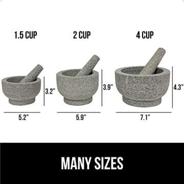 GORILLA GRIP Heavy Duty 100% Granite Mortar and Pestle Set, 4 Cup, Slip Resistant Foam Base, Grind Spice and Herbs, Stone Molcajete Bowl for Guacamole, Salsa, Garlic Crusher Kitchen Tool, Gray