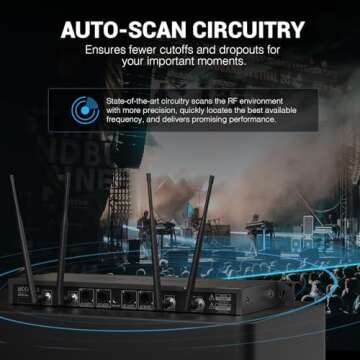 Phenyx Pro Wireless Microphone System, UHF 4-Channel Wireless Mic Set w/ 4 Bodypacks,Headsets/Lapel ...