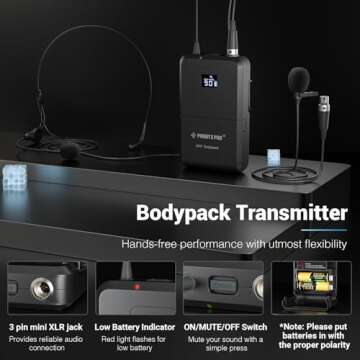 Phenyx Pro Wireless Microphone System, UHF 4-Channel Wireless Mic Set w/ 4 Bodypacks,Headsets/Lapel Mics, 4x40 Frequencies, Auto Scan,328ft Coverage, Microphone for Singing, DJ, Church(PTU-7000-4B)