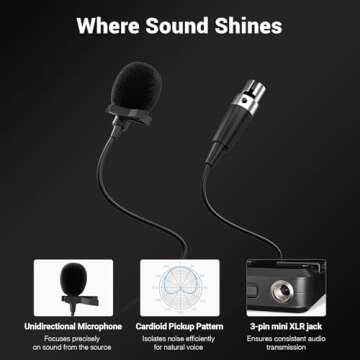 Phenyx Pro Wireless Microphone System, UHF 4-Channel Wireless Mic Set w/ 4 Bodypacks,Headsets/Lapel Mics, 4x40 Frequencies, Auto Scan,328ft Coverage, Microphone for Singing, DJ, Church(PTU-7000-4B)