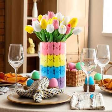 Labrostar Easter Decorations - 15 Artificial Tulips & 48 Sponge Bunnies for Spring Home Decor