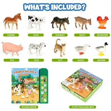 DOMNIU Farm Animals Figures Toys with 10 Realistic Plastic Animal Figurines & Kids Sound Book, Educa...