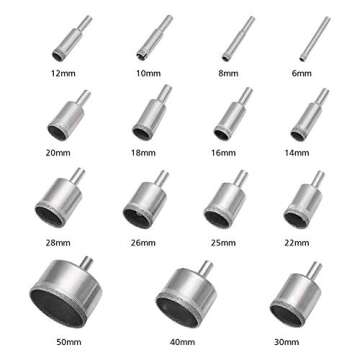 3 otters 15PCS Diamond Hole Saw Kit, Glass Drill Bits for Drilling Holes in Glass, Bottles, Marble, ...