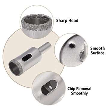 3 otters 15PCS Diamond Hole Saw Kit, Glass Drill Bits for Drilling Holes in Glass, Bottles, Marble, Granite Stone, Tile Cutting 0.24 Inch - 2 Inch（6mm - 50mm