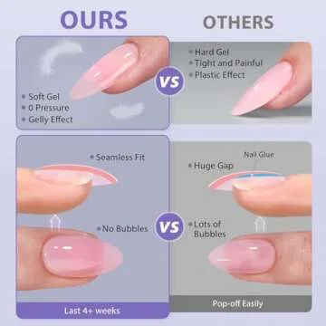 BTArtbox Short Almond Gel Nail Tips for Effortless Style