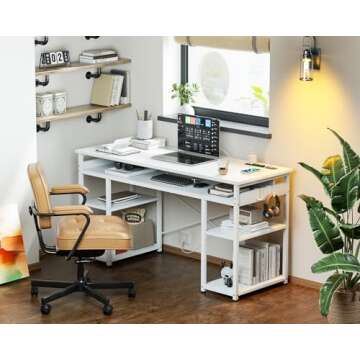 AODK 48 Inch Small Computer Desk with Power Outlets, Writing Desk with Storage Shelves Headphone Hoo...