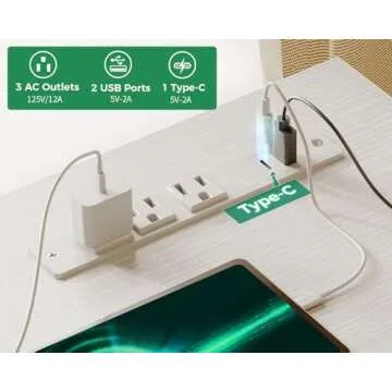 AODK Small Computer Desk with Power Outlets and Shelves