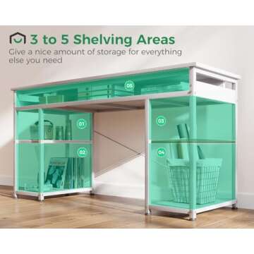 AODK 48 Inch Small Computer Desk with Power Outlets, Writing Desk with Storage Shelves Headphone Hook, Student Laptop PC Desks for Small Spaces Home Office, Kids Desk, White