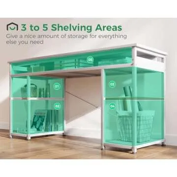 AODK Small Computer Desk with Power Outlets and Shelves