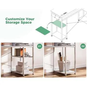 AODK Small Computer Desk with Power Outlets and Shelves