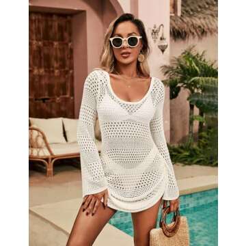 Blooming Jelly Womens Crochet Swimsuit Cover Up Sexy Swim Cover Ups Drawstring Beach Coverup 2024 (Small, White)