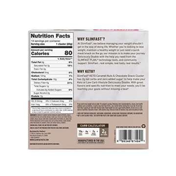 SlimFast Keto Fat Bomb Snack Cluster, Caramel Nuts & Chocolate, Keto Snacks for Weight Loss, Low Car...