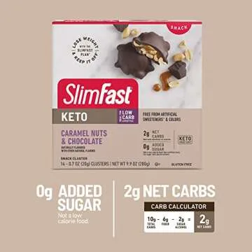SlimFast Keto Fat Bomb Snack Cluster, Caramel Nuts & Chocolate, Keto Snacks for Weight Loss, Low Carb with 0g Added Sugar, 14 Count Box (Packaging May Vary)