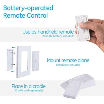 GE Dimmable Wireless Control Switch, On/Off & Full, 1 Outlet, 150 ft. Range from Plug-in Receiver, Ideal for Lamps & Indoor Lighting, No Wiring Needed, 37781, Dimming Remote