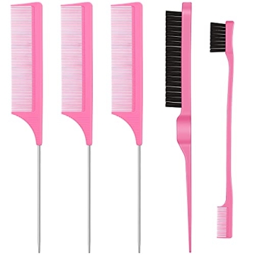 5 Pieces Rat Tail Comb with Stainless Steel Long Tail Soft Glossy Teasing Brush Gentle Edge Brush Be...