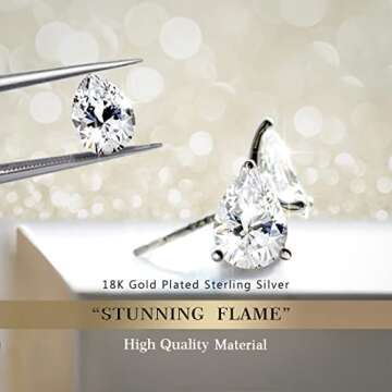 "STUNNING FLAME" 18K White Gold Plated 925 Sterling Silver Cubic Zirconia Pear Cut Stud Earrings | T...
