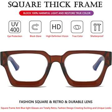 AIEYEZO Square Thick Frame Glasses for Women Men Fashion Blue Light Glasses Trendy Chic Computer Eyeglasses (Black + Brown)