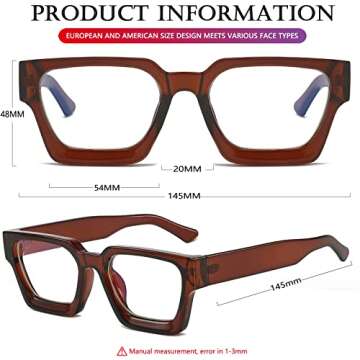 AIEYEZO Square Thick Frame Glasses for Women Men Fashion Blue Light Glasses Trendy Chic Computer Eyeglasses (Black + Brown)