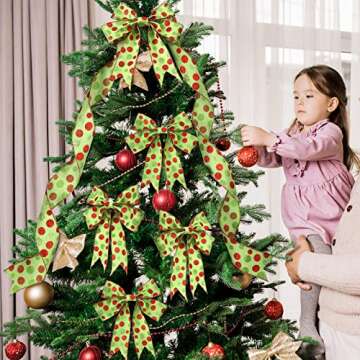 Tatuo 2 Rolls Christmas Glitter Wired Ribbon Christmas Tree Burlap Ribbon Green Red Polka Dot Ribbon Sparkly Xmas Tree Decoration DIY Bows Wreath(2.5 Inch x 216 Inch Per Roll,Green Base)