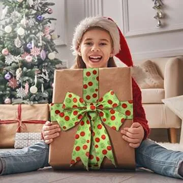 Tatuo 2 Rolls Christmas Glitter Wired Ribbon Christmas Tree Burlap Ribbon Green Red Polka Dot Ribbon Sparkly Xmas Tree Decoration DIY Bows Wreath(2.5 Inch x 216 Inch Per Roll,Green Base)