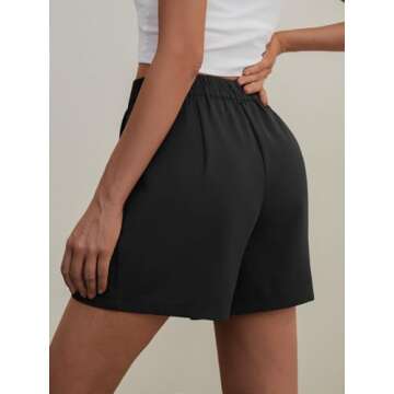 Feiersi Womens Casual Elastic Waist Wide Leg Suit Tailored Shorts Summer Dressy Work Trouser Shorts with Pockets(Black,Medium)