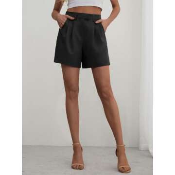 Feiersi Womens Casual Elastic Waist Wide Leg Suit Tailored Shorts Summer Dressy Work Trouser Shorts with Pockets(Black,Medium)