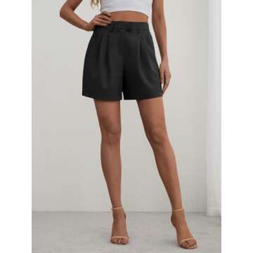 Feiersi Womens Casual Elastic Waist Wide Leg Suit Tailored Shorts Summer Dressy Work Trouser Shorts with Pockets(Black,Medium)