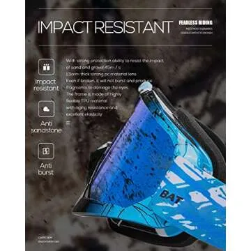 BATFOX Dirt Bike ATV Goggles Motorcycle Gear Riding Motocross Dirtbike 4-Wheeler MX DH Accessories Goggles Glasses for Men Women Youth UV400 Protection Dust-proof Anti-Slip Strap