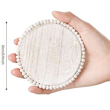 4 Pieces Wood Beaded Coasters 3.9 Inch Round Rustic Farmhouse Coasters Wooden Coasters for Drinks De...