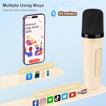 HWWR Karaoke Machine for Kids & Adults, Mini Portable Bluetooth Speaker with Microphones, Home Party Karaoke Speaker Support SD Card/USB, Gift for Brithday, and Toys for Girls/Boys