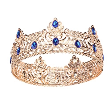 YADIRF Men's Crowns: Elegant Gold Crown with Blue Stone for Celebrations