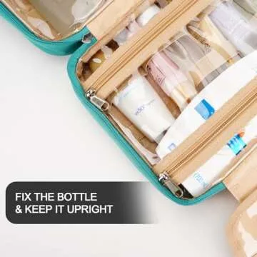 COOSKY Travel Hanging Toiletry Bag for Women, with Jewelry Organizer Compartment, Medium Waterproof Hanging Makeup Accessories, Cosmetic Essentials, Toiletries Dopp Kit Set with Trolley Belt, Blue